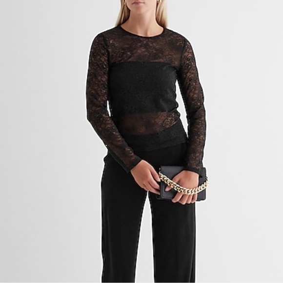 Fitted Lace Crew Neck Long Sleeve
Tee. - Picture 3 of 4